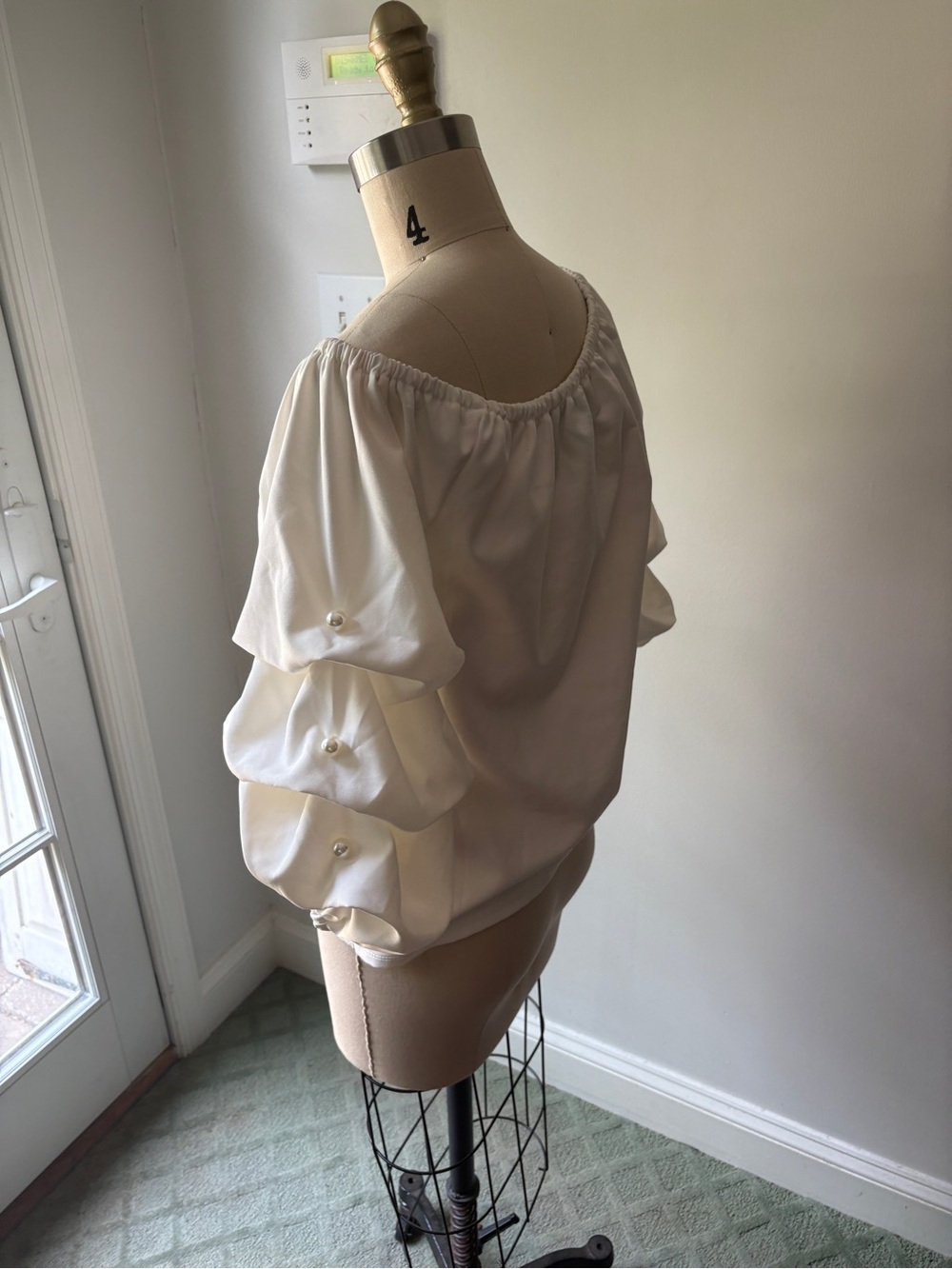 White Off the Shoulder Blouse w Pearl Embellishments - Picture 2 of 5